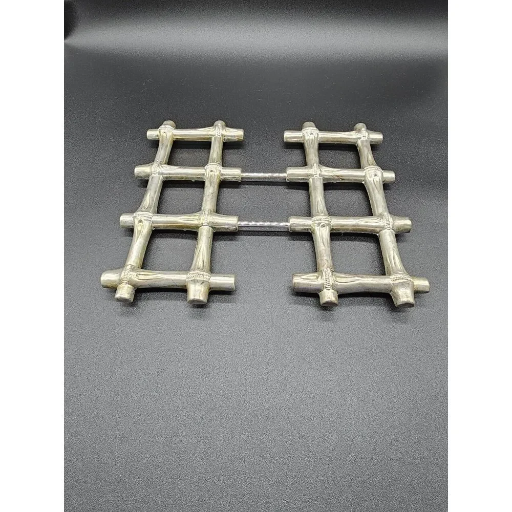 Leonard Silverplate Expanding Bamboo‎ Design Trivets from ITALY ~ VTG MCM ~ MINT